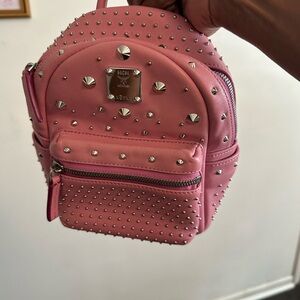 MCM Pink Backpack with Silver Studs 2 way crossbody and shoulder bag